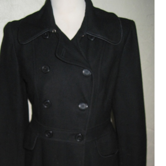 Tulle Black Wool Long .Coat Size M - Picture 6 of 7